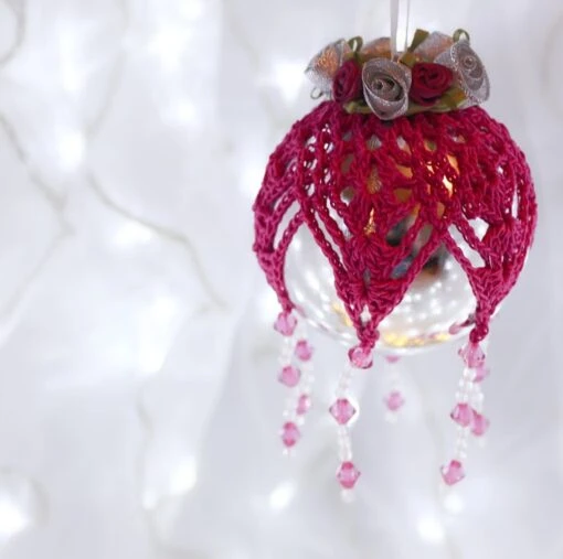 Silver And Dark Pink Crochet Lace Vintage Style Christmas Bauble, Z3 -Christmas Homeware & Accessories Shop featureditemlargei 1289