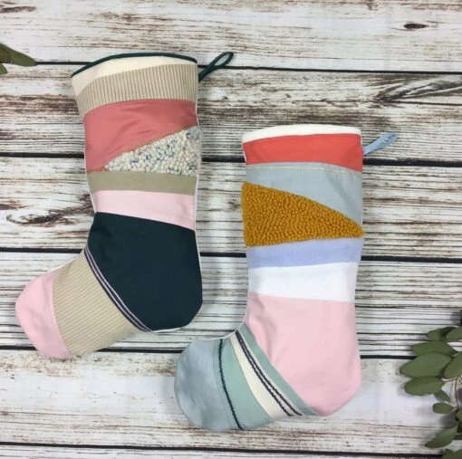 Handmade Christmas Stocking- Patchwork Punch Hook! Cream, Green And Pink Colour -Christmas Homeware & Accessories Shop featureditemlargei 129