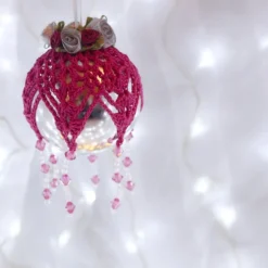 Silver And Dark Pink Crochet Lace Vintage Style Christmas Bauble, Z3 -Christmas Homeware & Accessories Shop featureditemlargei 1290