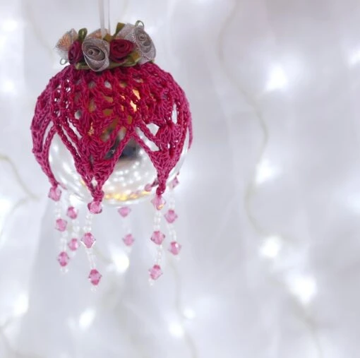 Silver And Dark Pink Crochet Lace Vintage Style Christmas Bauble, Z3 -Christmas Homeware & Accessories Shop featureditemlargei 1290
