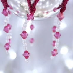 Silver And Dark Pink Crochet Lace Vintage Style Christmas Bauble, Z3 -Christmas Homeware & Accessories Shop featureditemlargei 1291