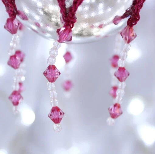 Silver And Dark Pink Crochet Lace Vintage Style Christmas Bauble, Z3 -Christmas Homeware & Accessories Shop featureditemlargei 1291