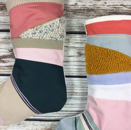 Handmade Christmas Stocking- Patchwork Punch Hook! Cream, Green And Pink Colour -Christmas Homeware & Accessories Shop featureditemlargei 130