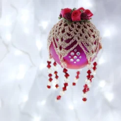 Wine And Champagne Crochet Lace Vintage Style Christmas Bauble, J3 -Christmas Homeware & Accessories Shop featureditemlargei 1317