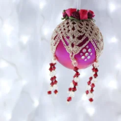 Wine And Champagne Crochet Lace Vintage Style Christmas Bauble, J3 -Christmas Homeware & Accessories Shop featureditemlargei 1318