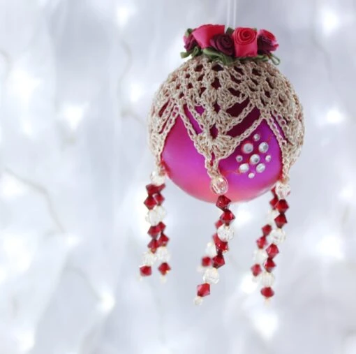 Wine And Champagne Crochet Lace Vintage Style Christmas Bauble, J3 -Christmas Homeware & Accessories Shop featureditemlargei 1318