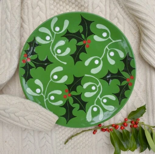 Christmas Holly And Mistletoe Platter