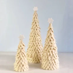 Set Of 3 Ivory Fabric Christmas Trees