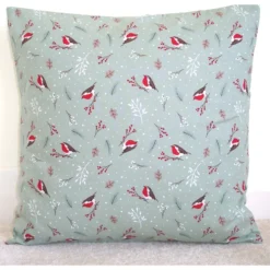 Christmas Cushion Cover Robin 16" Red And Green Robins 16x16