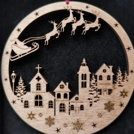 Christmas Scene Wooden Wall Or Window Hanging Large