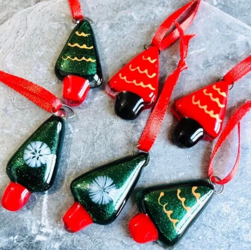 Christmas Homeware & Accessories Shop 18 3 Fused Glass Mini Christmas Tree Tag Decorations