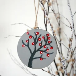 Grey Christmas Bauble, Hand-painted Hanging Decoration, Winter Countryside -Christmas Homeware & Accessories Shop featureditemlargei 1378