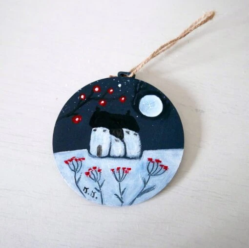Grey Christmas Bauble, Hand-painted Hanging Decoration, Winter Countryside -Christmas Homeware & Accessories Shop featureditemlargei 1379
