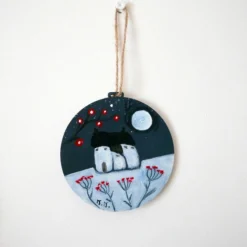 Grey Christmas Bauble, Hand-painted Hanging Decoration, Winter Countryside -Christmas Homeware & Accessories Shop featureditemlargei 1381