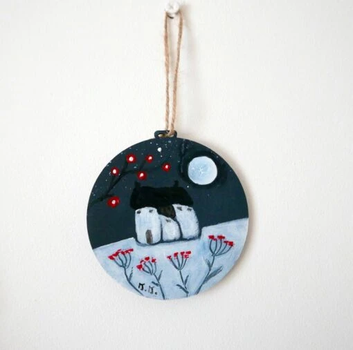 Grey Christmas Bauble, Hand-painted Hanging Decoration, Winter Countryside -Christmas Homeware & Accessories Shop featureditemlargei 1381