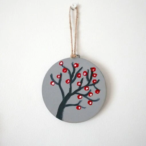 Grey Christmas Bauble, Hand-painted Hanging Decoration, Winter Countryside -Christmas Homeware & Accessories Shop featureditemlargei 1382