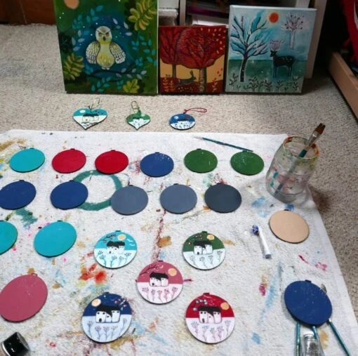 Grey Christmas Bauble, Hand-painted Hanging Decoration, Winter Countryside -Christmas Homeware & Accessories Shop featureditemlargei 1383