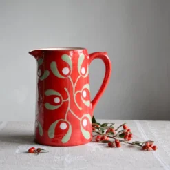 Christmas Red Mistletoe Farmhouse Jug - Hand Painted -Christmas Homeware & Accessories Shop featureditemlargei 1406