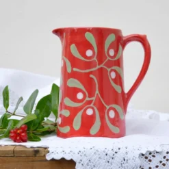 Christmas Red Mistletoe Farmhouse Jug - Hand Painted -Christmas Homeware & Accessories Shop featureditemlargei 1407