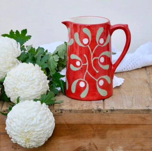 Christmas Red Mistletoe Farmhouse Jug - Hand Painted -Christmas Homeware & Accessories Shop featureditemlargei 1408