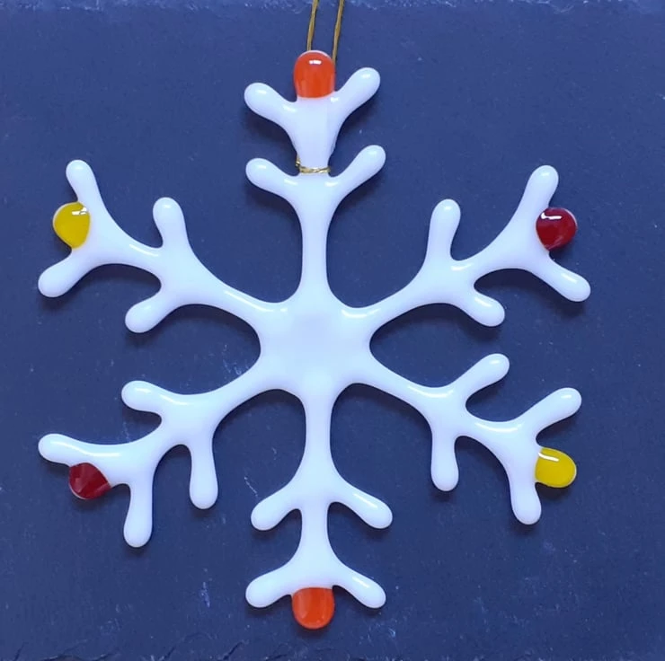 Fused Glass Christmas Snowflake Hanging Decoration, 14cm 2 Fused Glass Christmas Snowflake Hanging Decoration, 14cm - Image 2