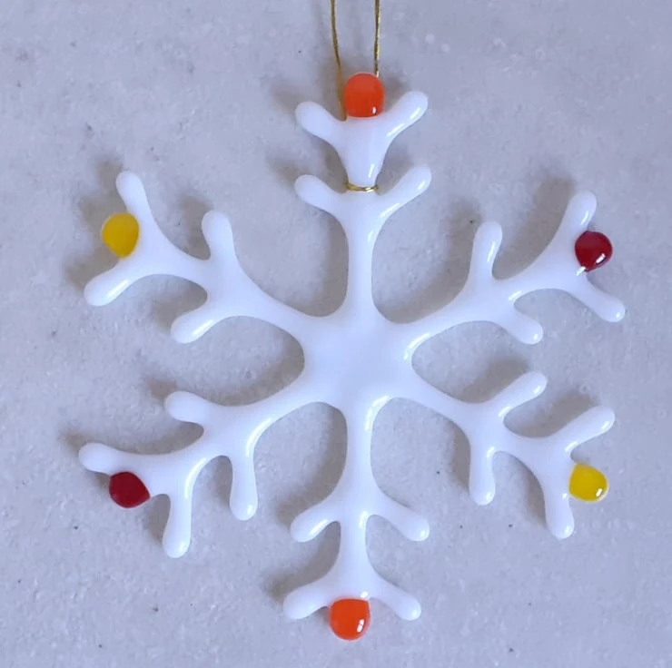 Fused Glass Christmas Snowflake Hanging Decoration, 14cm 6 Fused Glass Christmas Snowflake Hanging Decoration, 14cm - Image 6