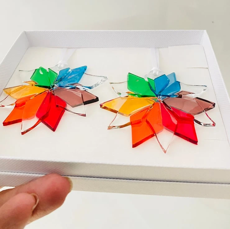 Rainbow Fused Glass Christmas Snowflakes -gift Set 2 Rainbow Fused Glass Christmas Snowflakes -gift Set - Image 2