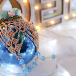 Turquoise And Peach Crochet Lace Vintage Style Christmas Bauble, Y3 -Christmas Homeware & Accessories Shop featureditemlargei 1461