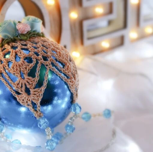 Turquoise And Peach Crochet Lace Vintage Style Christmas Bauble, Y3 12 Turquoise And Peach Crochet Lace Vintage Style Christmas Bauble, Y3 -Christmas Homeware & Accessories Shop featureditemlargei 1461