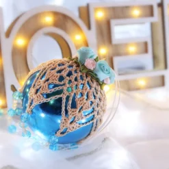 Turquoise And Peach Crochet Lace Vintage Style Christmas Bauble, Y3 -Christmas Homeware & Accessories Shop featureditemlargei 1462