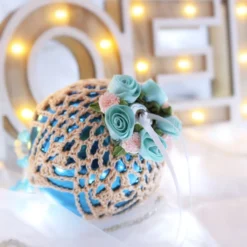 Turquoise And Peach Crochet Lace Vintage Style Christmas Bauble, Y3 -Christmas Homeware & Accessories Shop featureditemlargei 1463