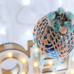 Turquoise And Peach Crochet Lace Vintage Style Christmas Bauble, Y3 -Christmas Homeware & Accessories Shop featureditemlargei 1464