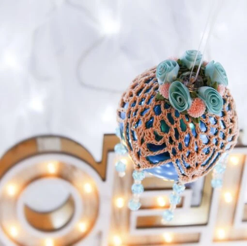 Turquoise And Peach Crochet Lace Vintage Style Christmas Bauble, Y3 16 Turquoise And Peach Crochet Lace Vintage Style Christmas Bauble, Y3 -Christmas Homeware & Accessories Shop featureditemlargei 1465