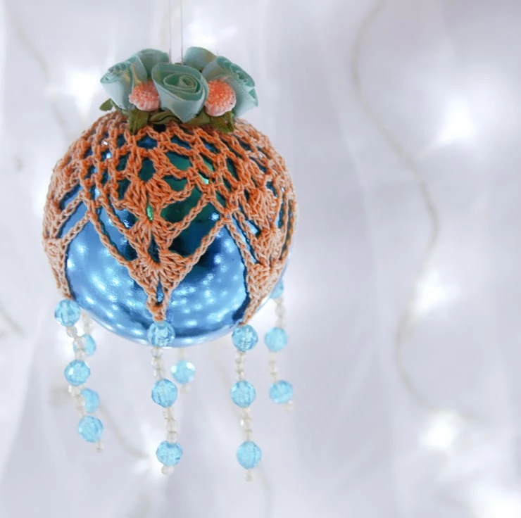 Turquoise And Peach Crochet Lace Vintage Style Christmas Bauble, Y3 8 Turquoise And Peach Crochet Lace Vintage Style Christmas Bauble, Y3 - Image 8