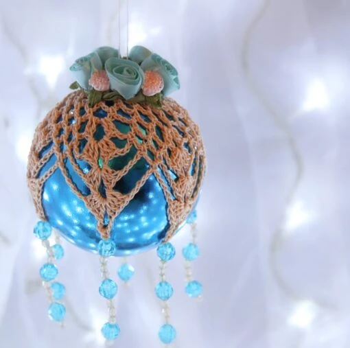 Turquoise And Peach Crochet Lace Vintage Style Christmas Bauble, Y3 18 Turquoise And Peach Crochet Lace Vintage Style Christmas Bauble, Y3 -Christmas Homeware & Accessories Shop featureditemlargei 1467