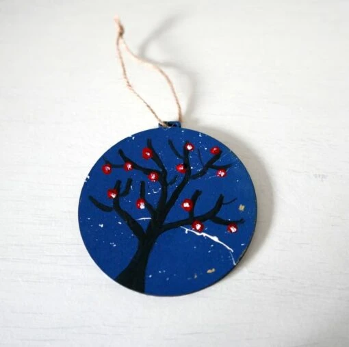 Owl Christmas Decoration, Hand-painted Bauble, Blue Hanging Ornament -Christmas Homeware & Accessories Shop featureditemlargei 1474