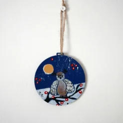Owl Christmas Decoration, Hand-painted Bauble, Blue Hanging Ornament -Christmas Homeware & Accessories Shop featureditemlargei 1476