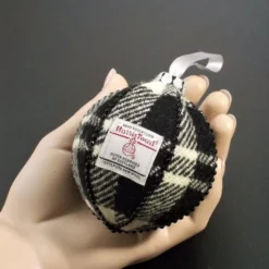 Harris Tweed Bauble Christmas Tree Decoration Black Tartan Fabric Ornament