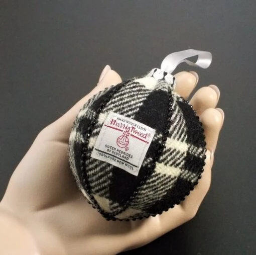 Harris Tweed Bauble Christmas Tree Decoration Black Tartan Fabric Ornament