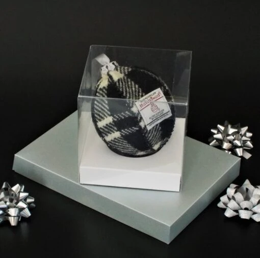 Harris Tweed Bauble Christmas Tree Decoration Black Tartan Fabric Ornament -Christmas Homeware & Accessories Shop featureditemlargei 1482