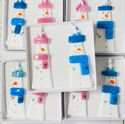 Fused Glass Mr And Mrs Snowmen Christmas Decoration
