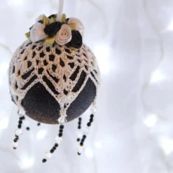 Black And White Crochet Lace Vintage Style Christmas Bauble, U3 -Christmas Homeware & Accessories Shop featureditemlargei 1504