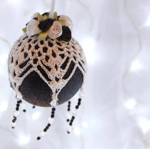 Black And White Crochet Lace Vintage Style Christmas Bauble, U3 -Christmas Homeware & Accessories Shop featureditemlargei 1504