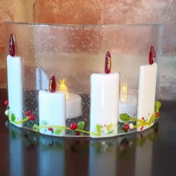 Fused Glass Christmas Advent Candles Freestanding Curved Arch Panel Decoration
