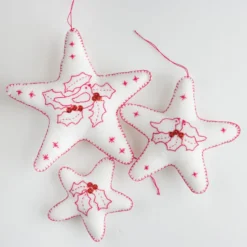 Wool Felt Hand Embroidered Start Shaped Christmas Decorations