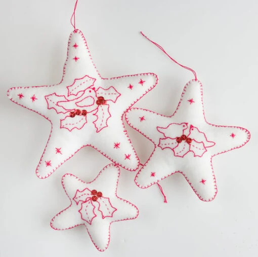 Wool Felt Hand Embroidered Start Shaped Christmas Decorations