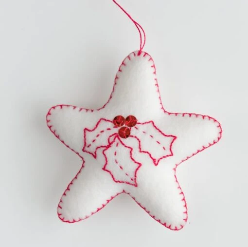 Wool Felt Hand Embroidered Start Shaped Christmas Decorations -Christmas Homeware & Accessories Shop featureditemlargei 1523