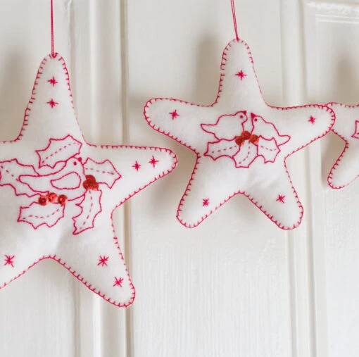 Wool Felt Hand Embroidered Start Shaped Christmas Decorations -Christmas Homeware & Accessories Shop featureditemlargei 1524