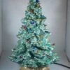 Slim Green Glittery Ceramic Xmas Christmas Tree Table Lamp Ornament Decoration.