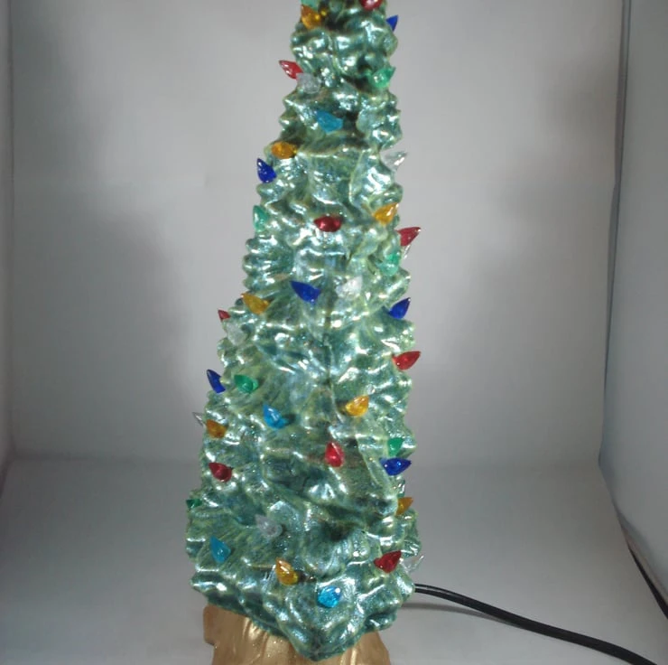 Slim Green Glittery Ceramic Xmas Christmas Tree Table Lamp Ornament Decoration. 2 Slim Green Glittery Ceramic Xmas Christmas Tree Table Lamp Ornament Decoration. - Image 2